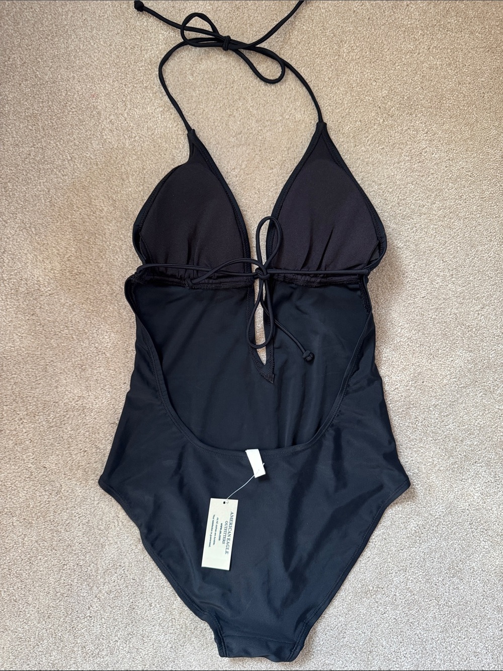 American Eagle Outfitters Black Plunge Halter One-Piece Swimsuit - Picture 2 of 3